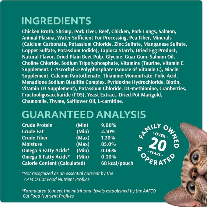 Optimeal grain-free shrimp & salmon wet cat food pouches, 3 oz, 12 pack, natural European ingredients, high protein, adult indoor cat food