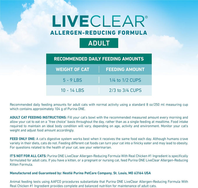 Purina ONE LiveClear Allergen-Reducing Cat Food Dry Formula with Real Chicken as Number One Ingredient - 3 lb Bag