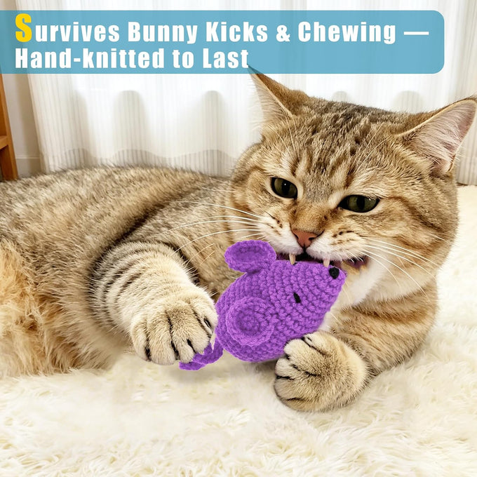 Retro Shaw Crochet Mice Cat Toys, 3 Pcs Durable Yarn Cat Mouse Toys for Indoor Cats with Catnip & Silvervine