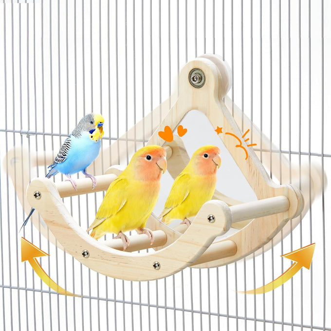 Wooden Bird Perch Toy with 4 Swinging Perches for Parakeet, Budgies, Conure, and Parrot Exercise and Enrichment