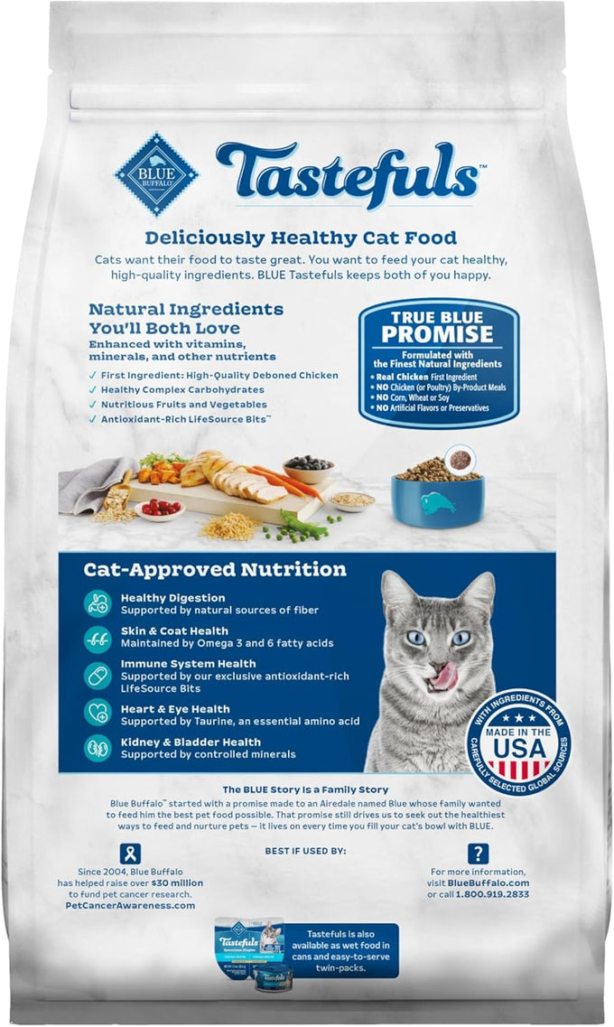 Blue Buffalo Tastefuls Adult Indoor Cat Food, Chicken & Brown Rice Recipe, 7-lb Bag, Made in USA