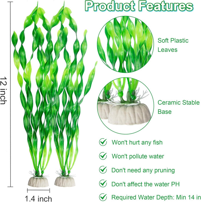 MyLifeUNIT Artificial Seaweed Aquarium Plant Decorations 10 PCS, 12 Inches Tall, Green Plastic PVC