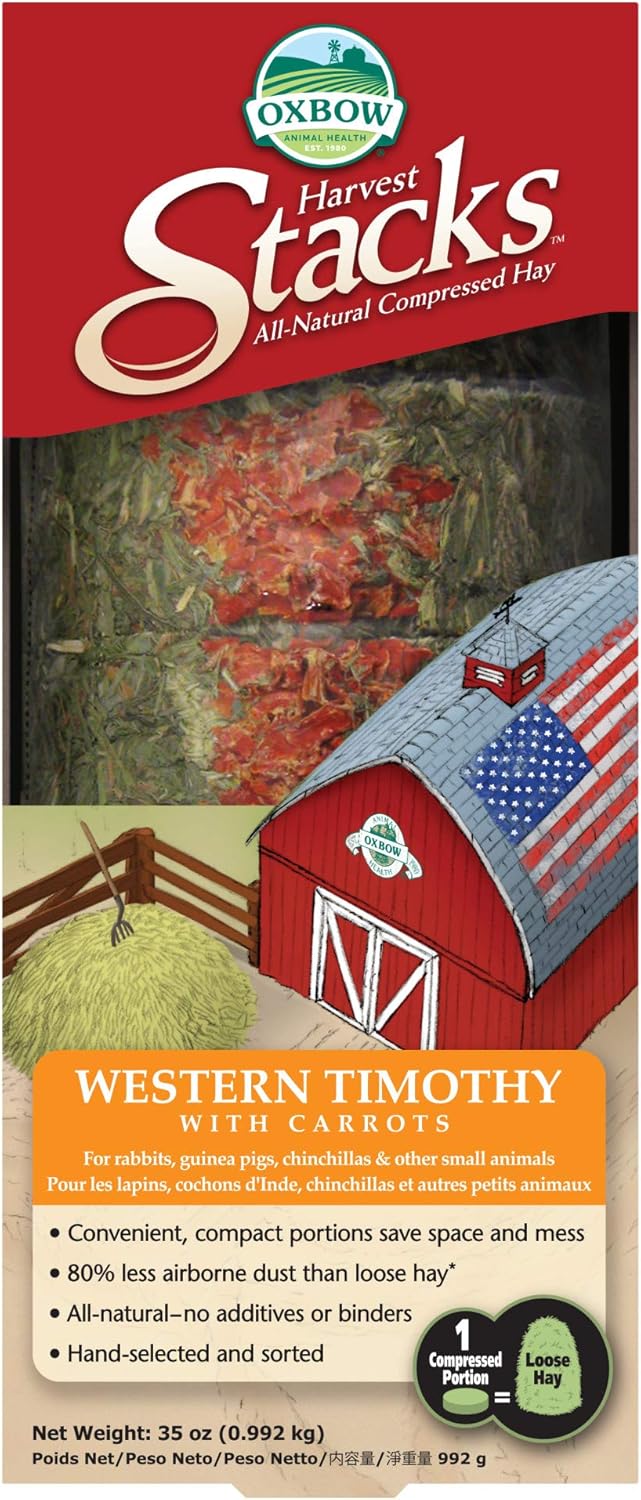 Oxbow Harvest Stacks Timothy Hay with Carrots 35 oz Guinea Pig Hay for Small Pets