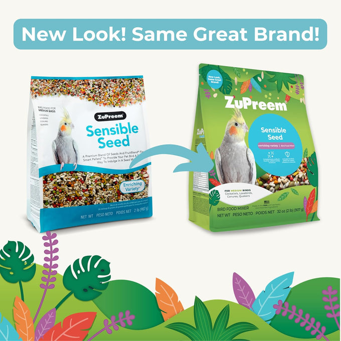 ZuPreem Sensible Seed bird food blend for medium birds, 2 lbs, made in USA, (M)