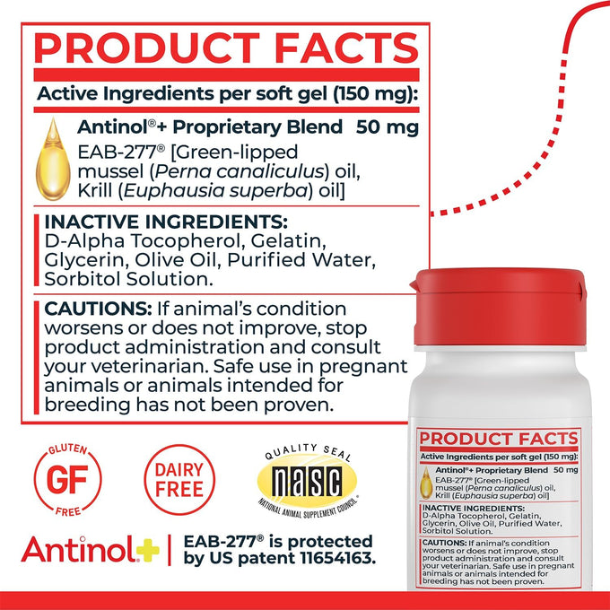 Antinol Plus Dog Joint Supplement with Green-Lipped Mussels and Krill Oil for Mobility and Health