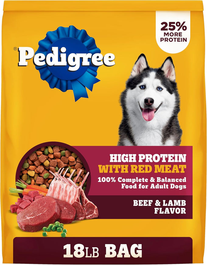 Pedigree High Protein Adult Dry Dog Food, Beef & Lamb, 18 lb