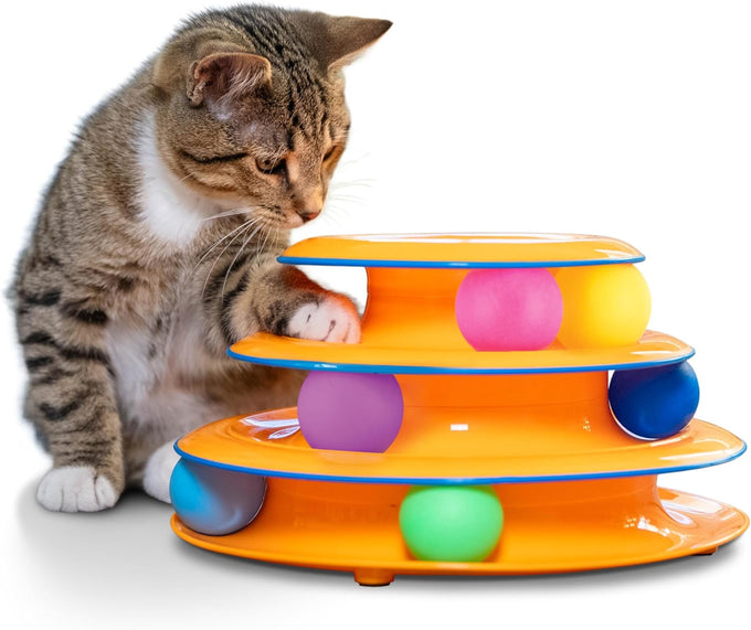 Catstages 3-level track tower with 6 balls, interactive cat toy for indoor enrichment and stimulation