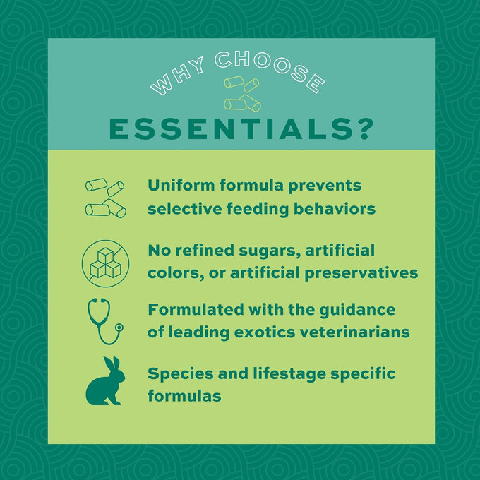 oxbow essentials rabbit food, adult, timothy hay, pet pellets, vitamins, minerals, high fiber, 10 lb bag, usa made