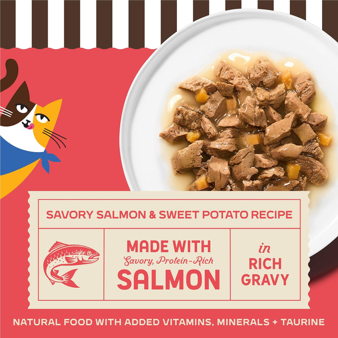 Merrick Purrfect Bistro Savory Salmon and Sweet Potato Recipe Adult Natural Wet Cat Food Cans, 24-Pack, 3 oz.