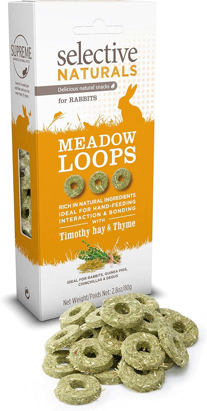 Supreme Petfoods Selective Naturals Meadow Loops high-fiber Timothy Hay Rabbit Food 2.8oz pack of four