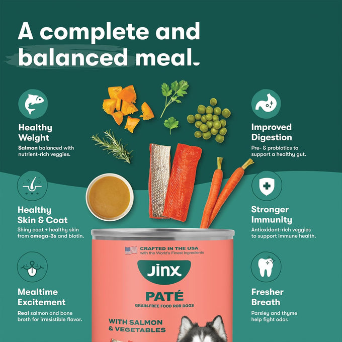 Jinx premium grain-free salmon pate canned dog food 12-pack 13 oz all life stages