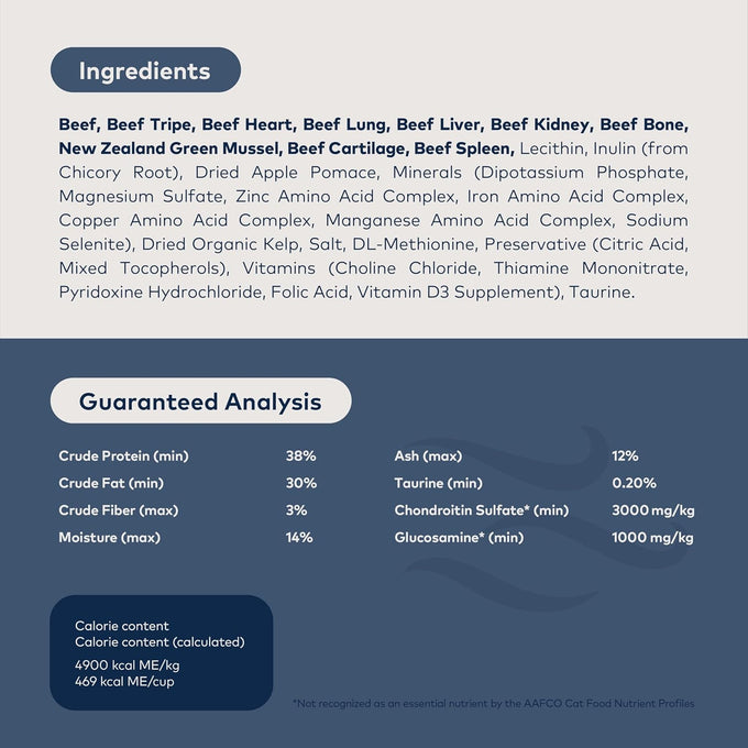 Ziwi Peak air-dried beef cat food - 96% free-range beef, grain-free, high protein, limited ingredient