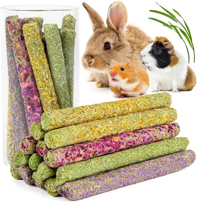 Sofier Timothy Hay Sticks 32PCS Natural Handmade Treats for Rabbit Guinea Pig Hamster Chinchilla Toy Set