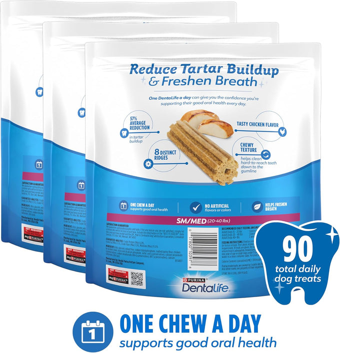 Purina DentaLife Daily Oral Care Dog Dental Chews for Small Breed Dogs, 90 count, Chicken Flavor, 20-40 lbs.
