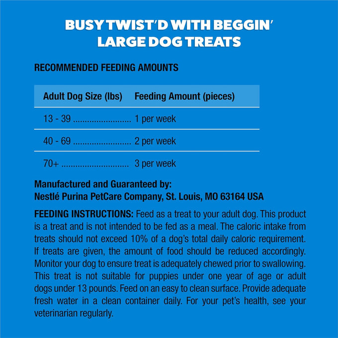 Purina Busy with Beggin' Dog Treats, Twist'd, Bacony, Rawhide-Free, Long-Lasting, Adult Dog Snacks, 10 Count Pack