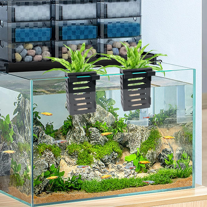 Black aquarium plant holder 4 PCS with 24 hooks, 20 suction cups for fish tank decorations