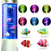 Brewish 7 Color Changing Fake Aquarium Night Light Desktop Lamp with Moving Fishes, 13.5 inches height, Clear Acrylic Tank