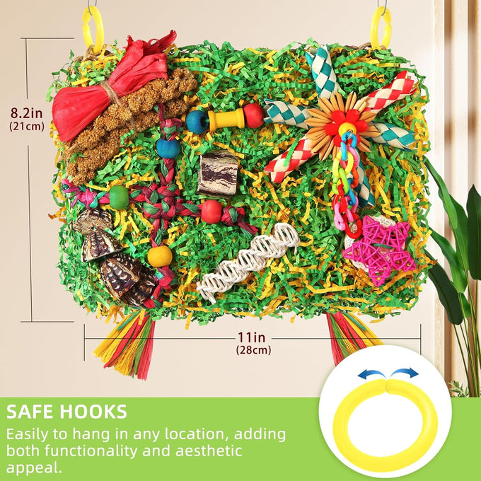 large-sized parrot foraging & shredding cage hanging toys for budgies, cockatiels, lovebirds, conures with eco-friendly seagrass and starfruit accents