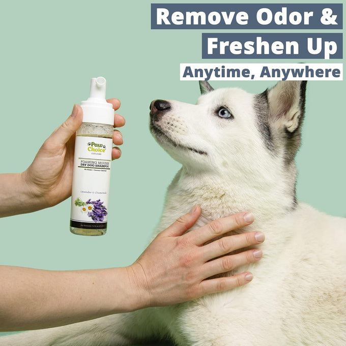 paw choice hypoallergenic waterless dog dry shampoo lavender chamomile usa made