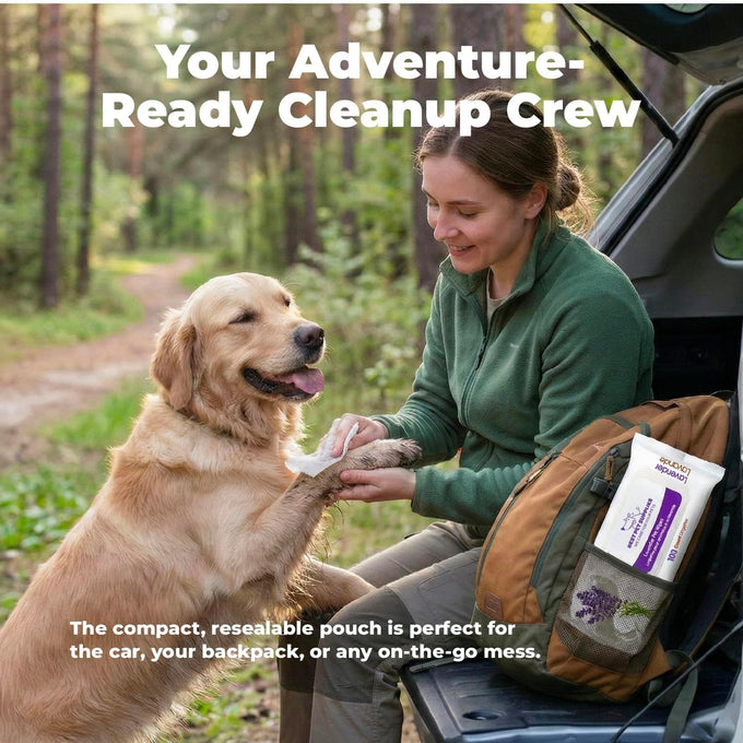 Large 8x9 Pet Wipes - Gentle Lavender Vitamin E Formula for Puppies and Cats - 100 Count
