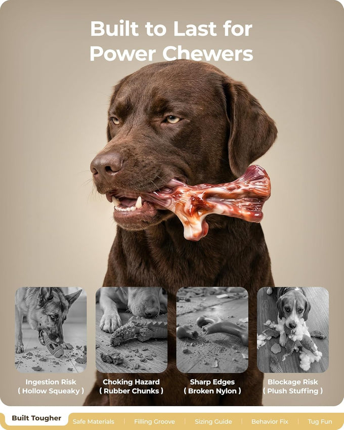 3 Pack Dog Chew Toys, Indestructible Bacon Flavor, Medium Large Dog Toys, Nylon, Realistic Branch Shapes