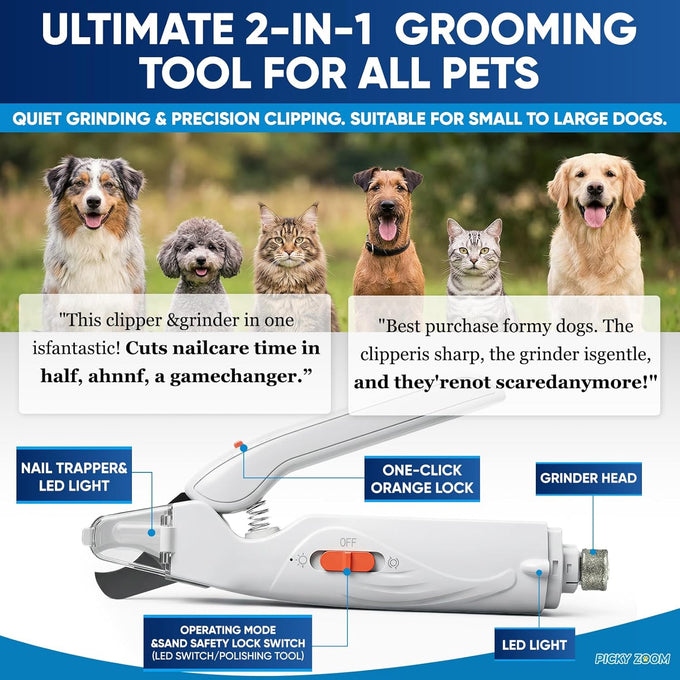 2-in-1 dog & cat nail clippers with light, sharp blade, painless quiet pet nail claw trimmers for small medium large pets
