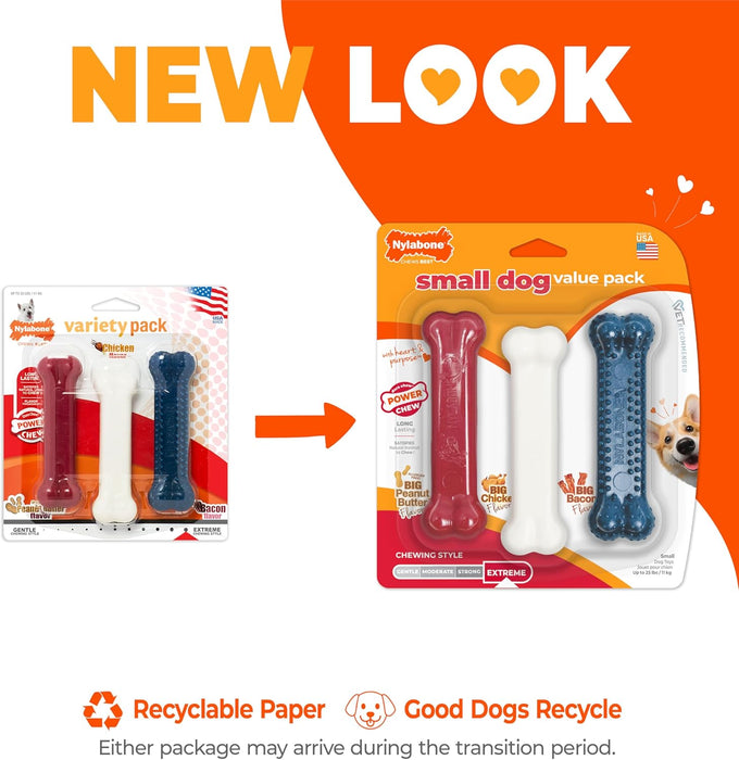 Nylabone Original Bone Power Chew Toy Small Dog Value Pack - Durable Nylon, USA Made, 3 Pack