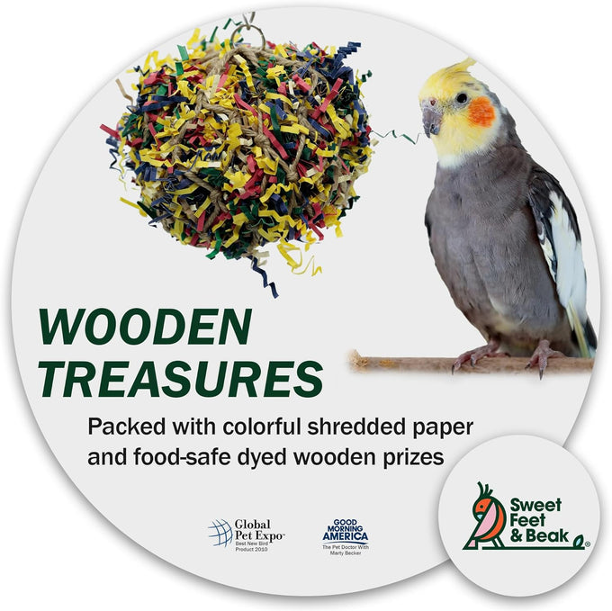 3 inch colorful paper and wooden shredder ball bird toy for cockatiels parrots and more