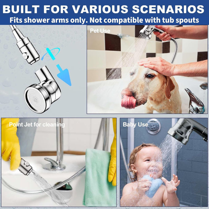 dog shower attachment for convenient dog bath, 3-mode high pressure handheld dog shower head with 8.2-foot hose and dog brush