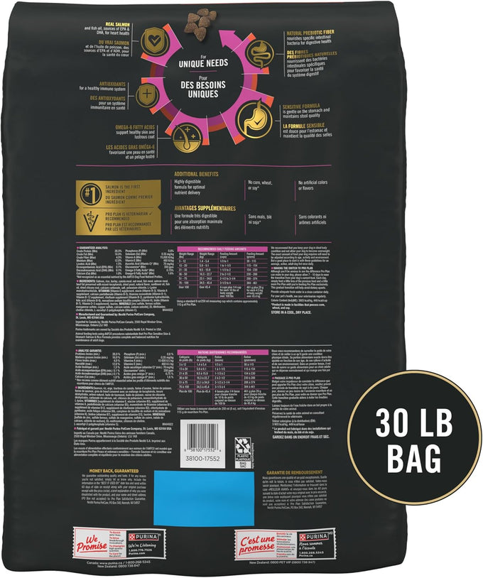 Purina Pro Plan Sensitive Skin & Stomach Dog Food, Salmon & Rice, 30 lb