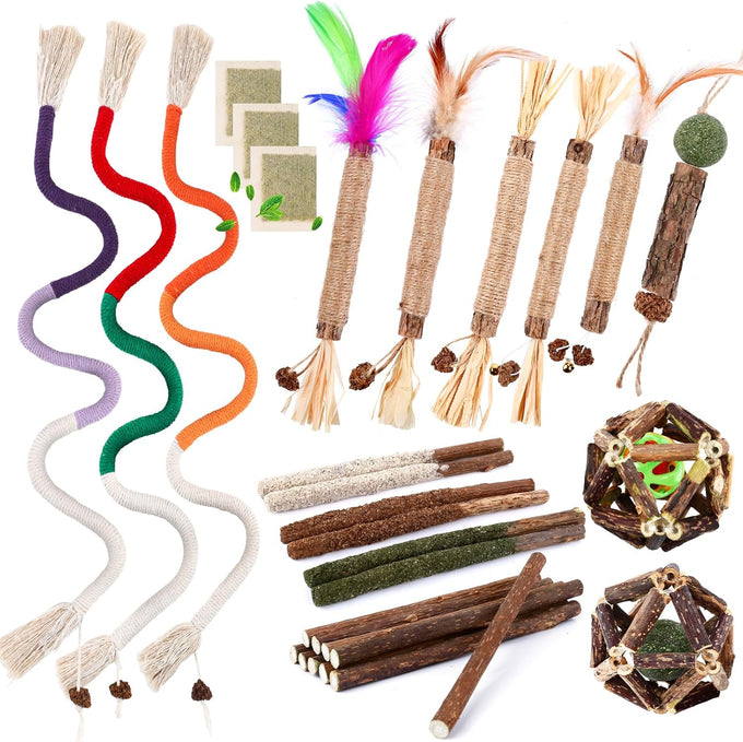 Wouseodo Natural Silvervine Sticks Cat Toy 6 Pack, Dental Care Teeth Cleaning,Matatabi Cat Nip Treat for Indoor Cats& Kittens
