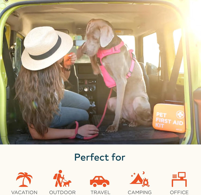 Arca Pet dog & cat first aid kit, vet-endorsed travel essentials with digital thermometer, muzzle, & mini first aid pouch
