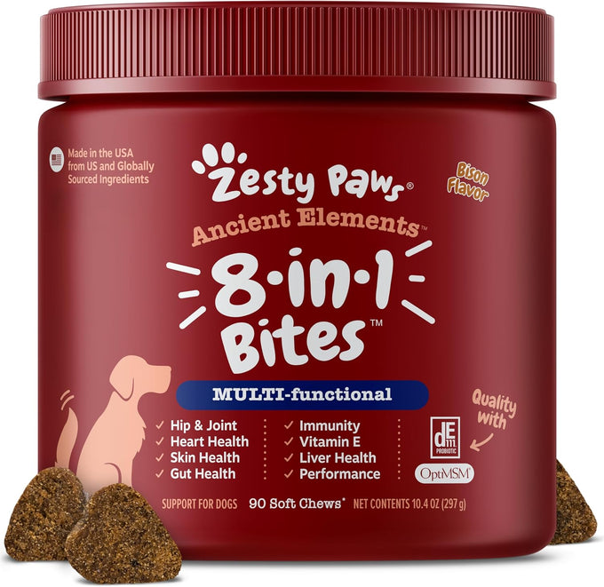 Zesty Paws Senior and Puppy Multivitamin for Dogs, 90ct, Chicken, Omega 3 Fish Oil, Hip, Joint, Skin, Coat Support