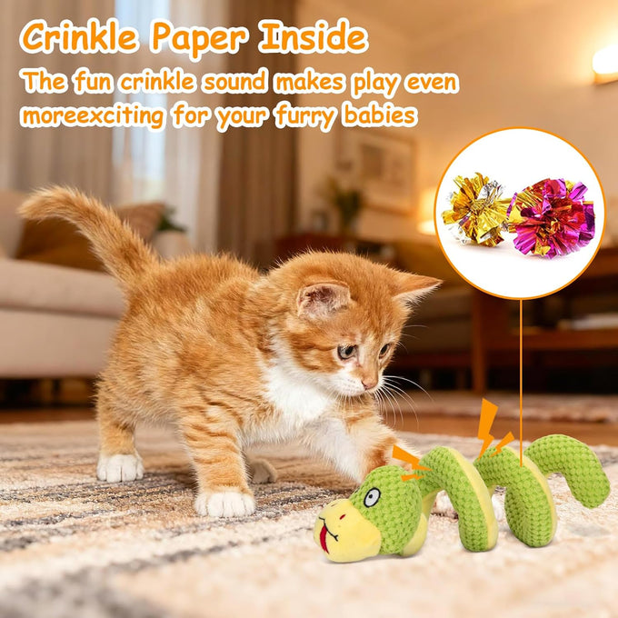 Retro Shaw 11" Realistic Silvervine & Catnip Snake Cat Toy with Crinkle Sound, Bite-Resistant Plush