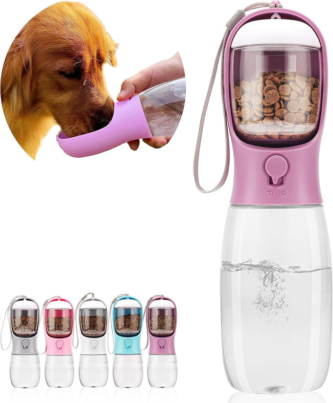 avelora dog water bottle with food container, 10oz/15oz/19oz leak proof pet water dispenser for walking hiking travel