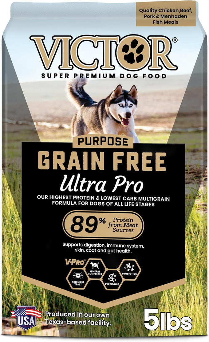 VICTOR Super Premium Dog Food – Grain Free Ultra Pro Kibble – High Protein, Low Carb for Active Dogs – 42% Protein Kibble for Sporting Dogs of All Breeds & Sizes, 30 lb