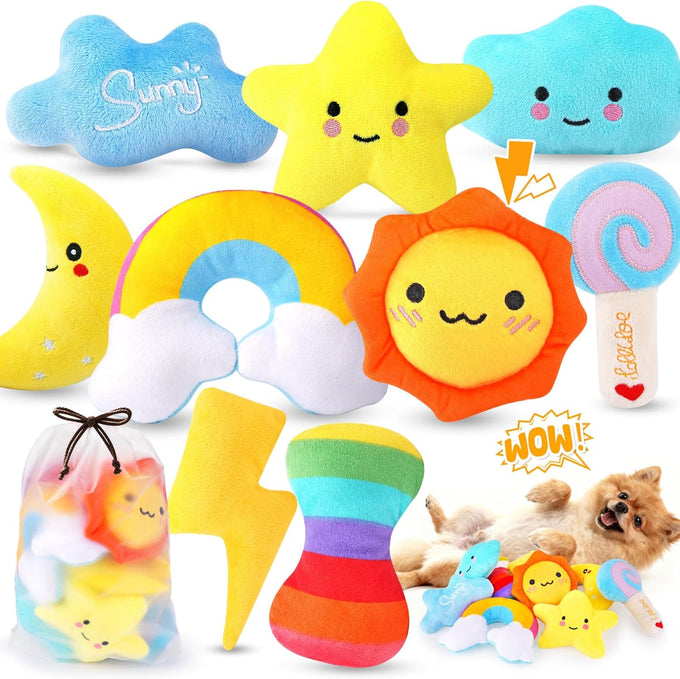 Kipritii Whimsical Squeaky Dog Toys for Small Dogs and Puppies - Plush Toys Pack with 9 Pcs Stuffed Puppy Chew Toys