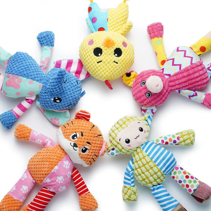 Nocciola 5-pack squeaky dog toys, durable stuffed critter zoo dog toys for small, medium, and large dogs