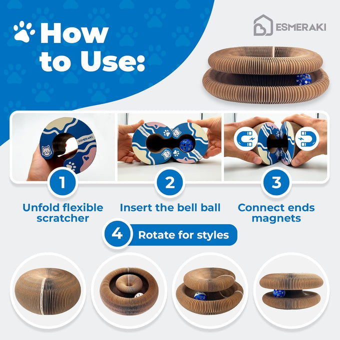 flexible cat scratcher bundle with built-in ball track - corrugated cardboard, magnetic design, foldable space saving for indoor cats