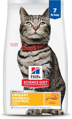 Hill's Science Diet Adult Urinary Hairball Control Dry Cat Food, Chicken Flavor, 7 lb. Bag