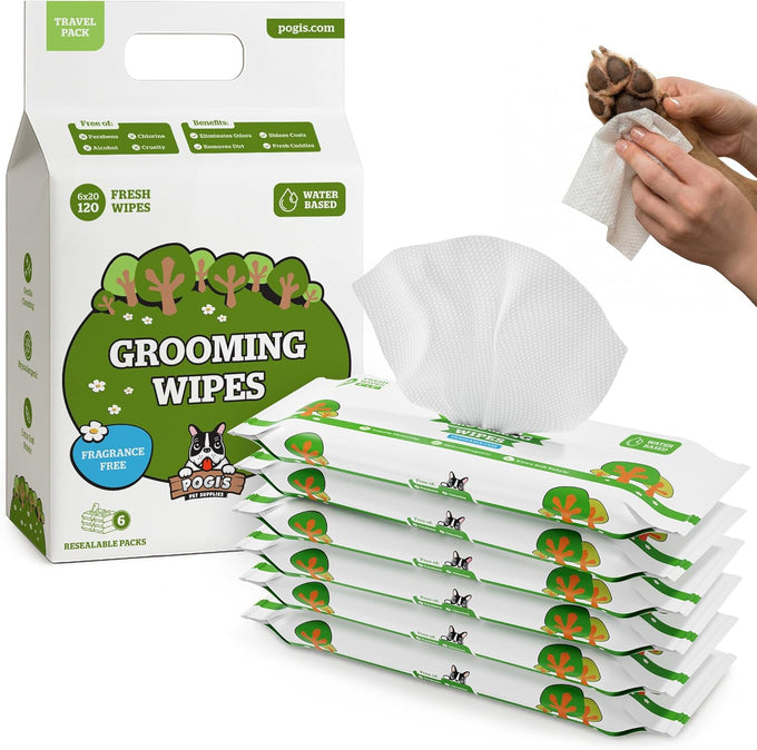 Pogi's hypoallergenic dog grooming wipes - gentle, fragrance-free, 100 count, for paws, body & butt