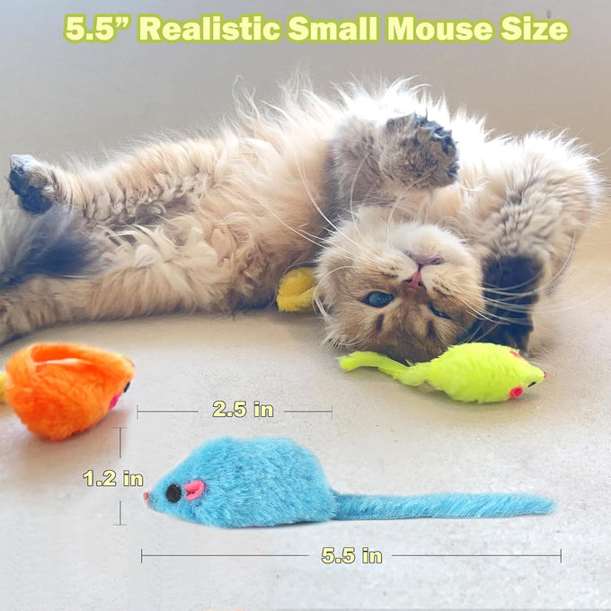 meohui 12pcs rattle cat mouse toys with faux fur, 2.36" mice body size, prefilled catnip for indoor cats play