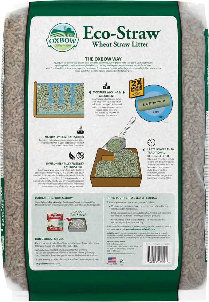 Oxbow eco straw wheat straw litter for small animals, natural, low dust, usa made, 20 lb bag
