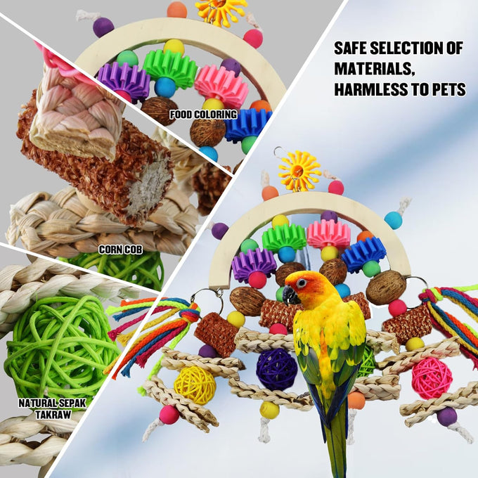 Natural Corncob Wood & Mango Chew Toys for African Grey Parrots, Small Parrots, Parakeets