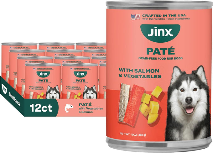 Jinx premium grain-free salmon pate canned dog food 12-pack 13 oz all life stages