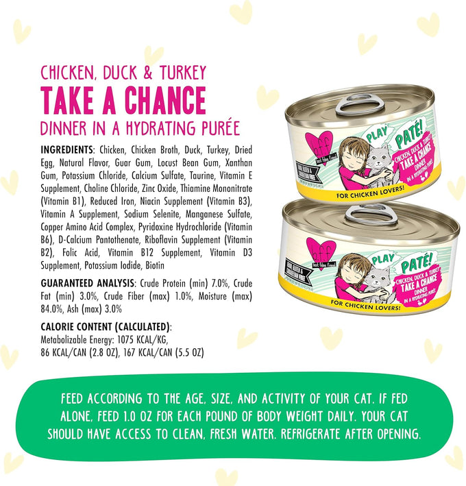 Weruva B.F.F. Play Chicken, Duck & Turkey Paté Lovers Wet Cat Food, 5.5oz Can (Pack of 8)