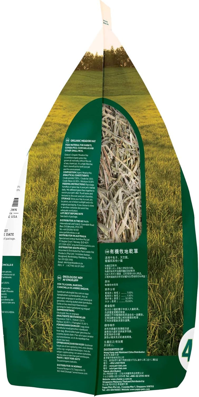 Oxbow organic meadow hay, usda certified, 100% natural, 40oz bag for small pet rabbits and guinea pigs