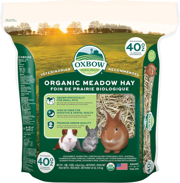 Oxbow organic meadow hay, usda certified, 100% natural, 40oz bag for small pet rabbits and guinea pigs
