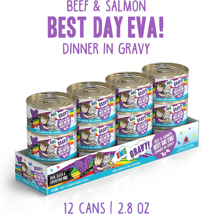 Weruva B.F.F. cat food, 2.8oz cans, pack of 12, grain-free, gluten-free, beef & salmon in gravy