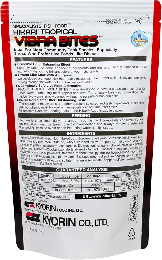 Hikari Vibra Bites, fish flavor, 9.8oz, for tropical fish, live food alternative, color enhancing ingredients